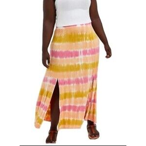 Torrid Pink Dip Dye Maxi Skirt Size 3 Double Slit Super Soft Boho Summer